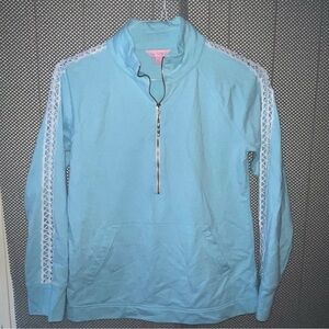Lilly Pulitzer Light Blue Half-Zip Pullover with Lace Detail S Preppy Sporty